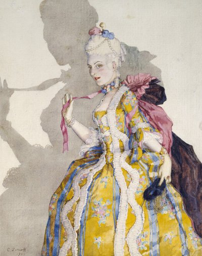 Entwurf für ein Kostüm einer Marquise für die Ballerina Tamara Karsavina, 1924 von Konstantin Andreevic Somov